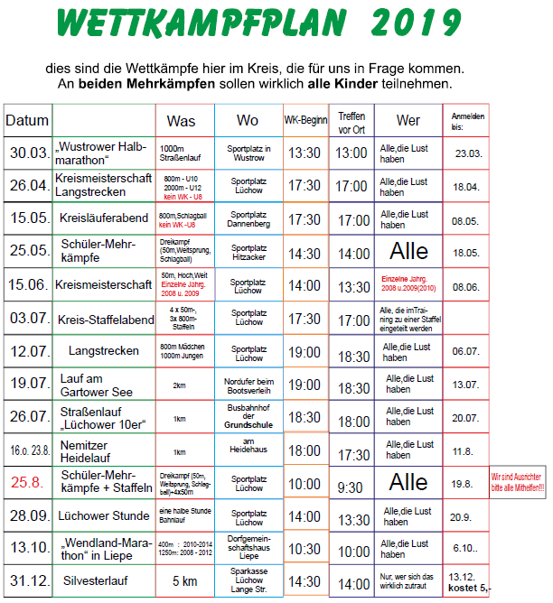 Wettkampfplan 2019